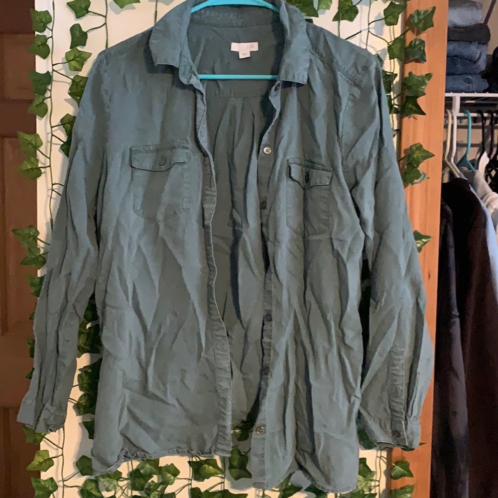 teal/sea foam green button up
